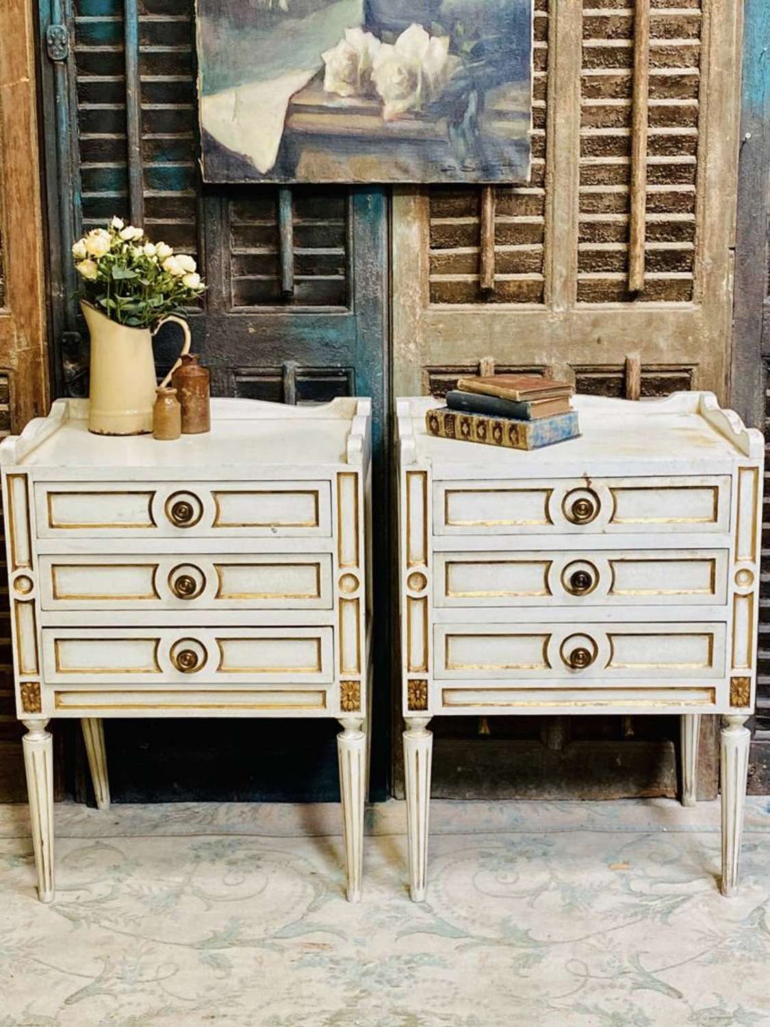 Vintage empire style french bedside tables