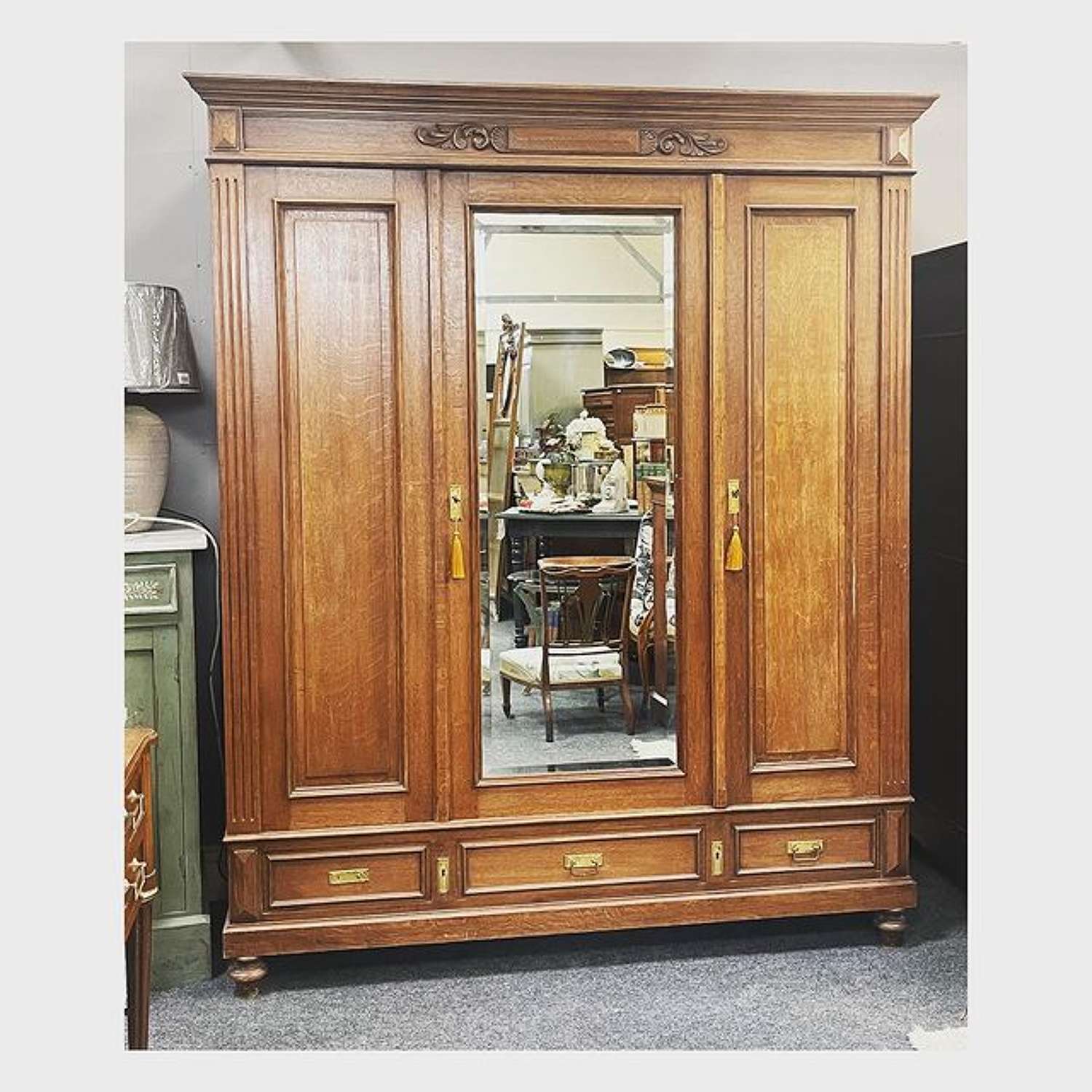 Large French oak wardrobe with mirror