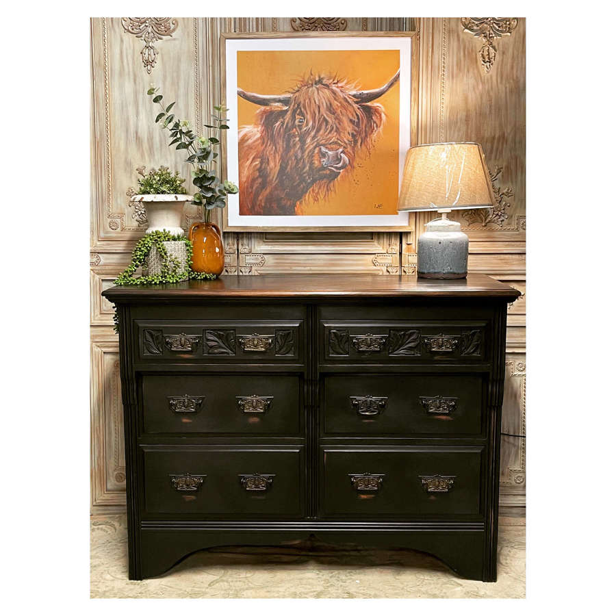 Black Painted Victorian chest of drawers or sideboard