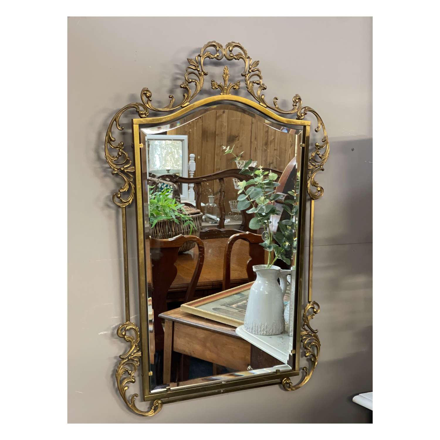 French brass framed bevelled mirror