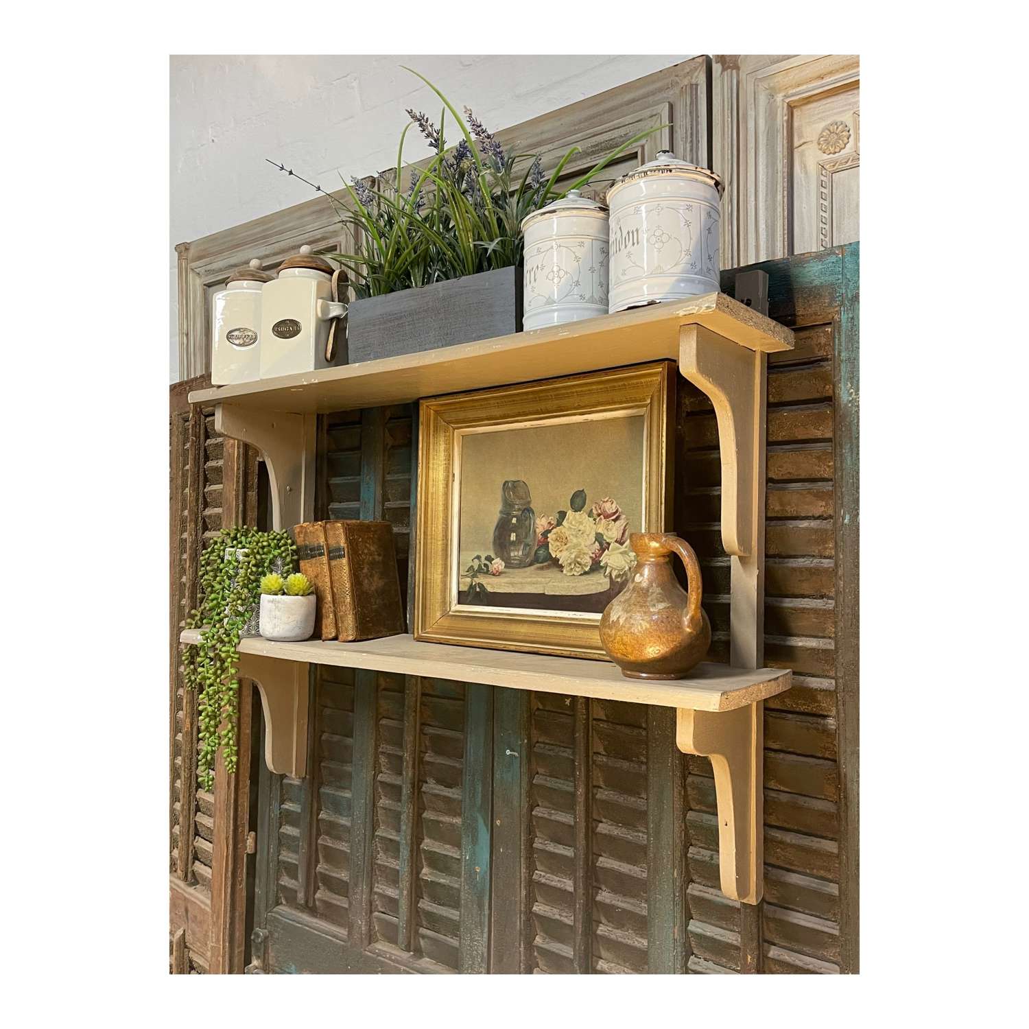 French painted country kitchen shelves
