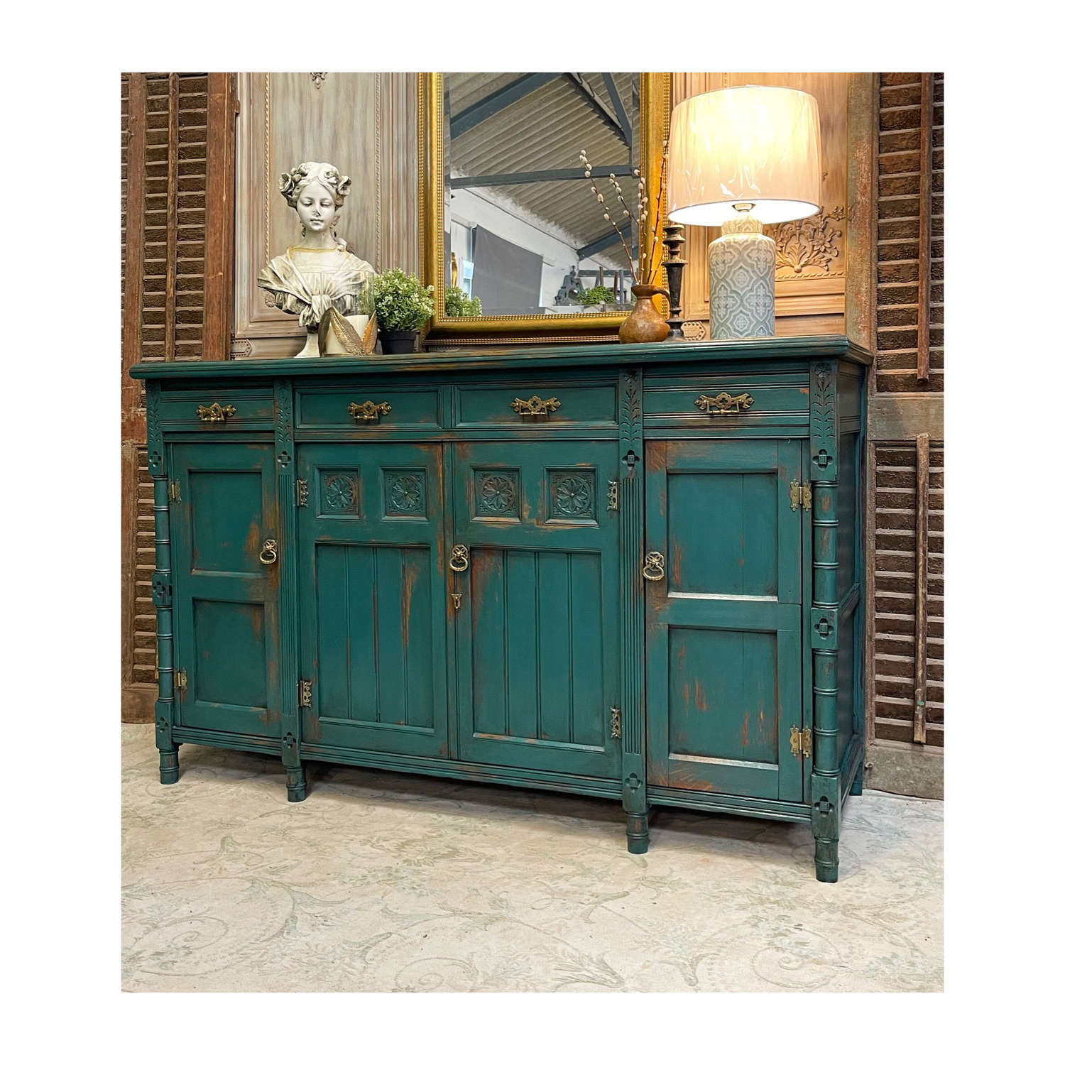 Victorian painted gothic oak sideboard