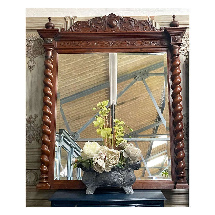 Antique overmantle mirror with barley twist supports