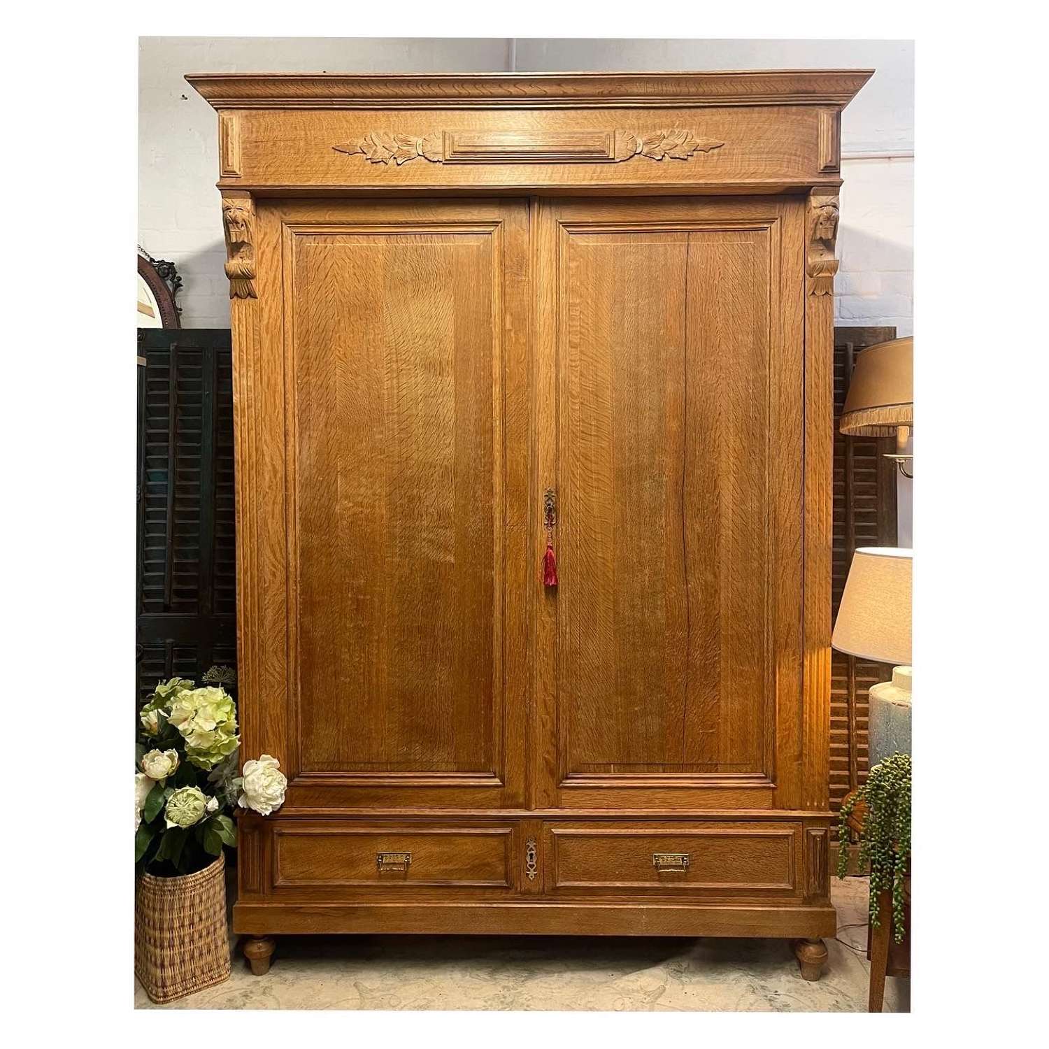Antique oak ‘knockdown’ wardrobe