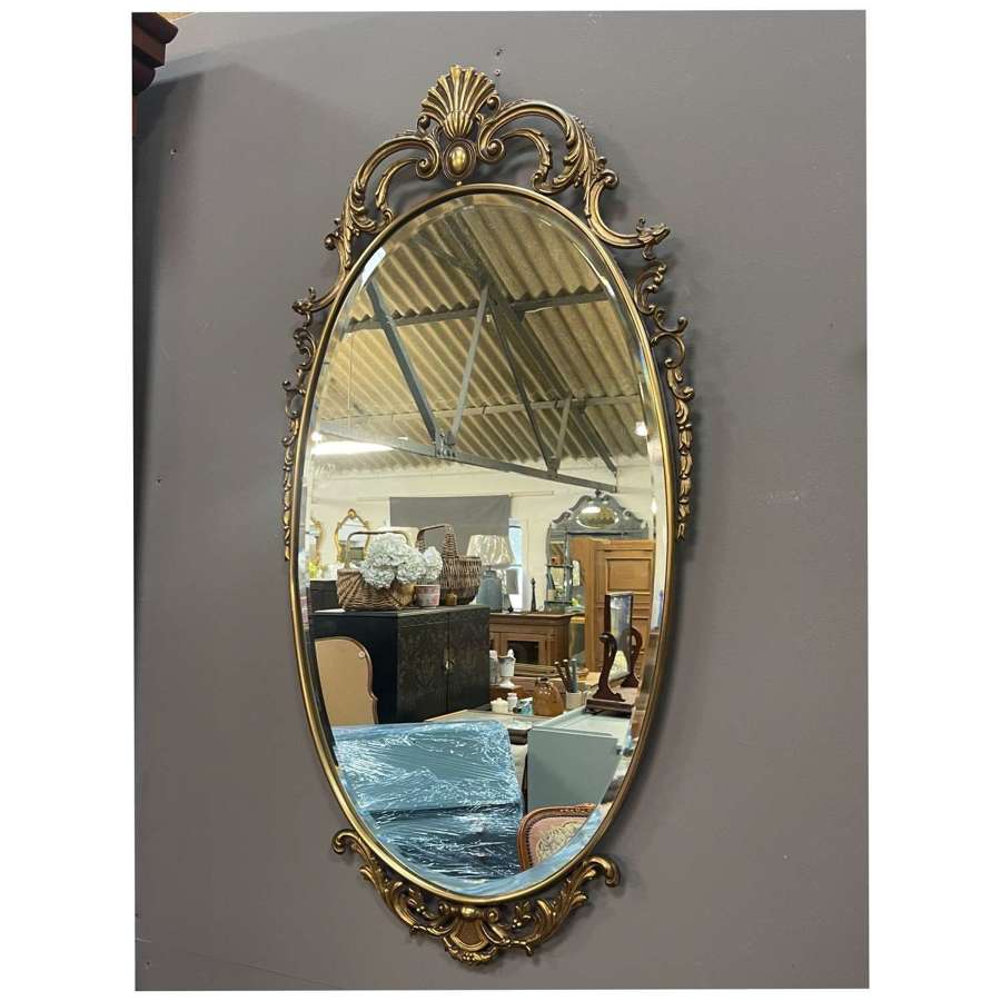 Vintage French oval brass framed mirror