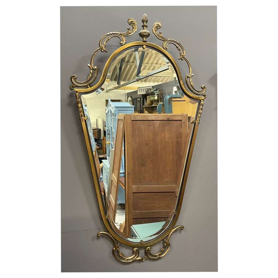 French vintage brass framed shield mirror