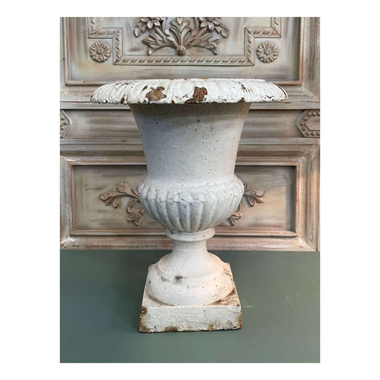 Cast iron antique french urn - original paint