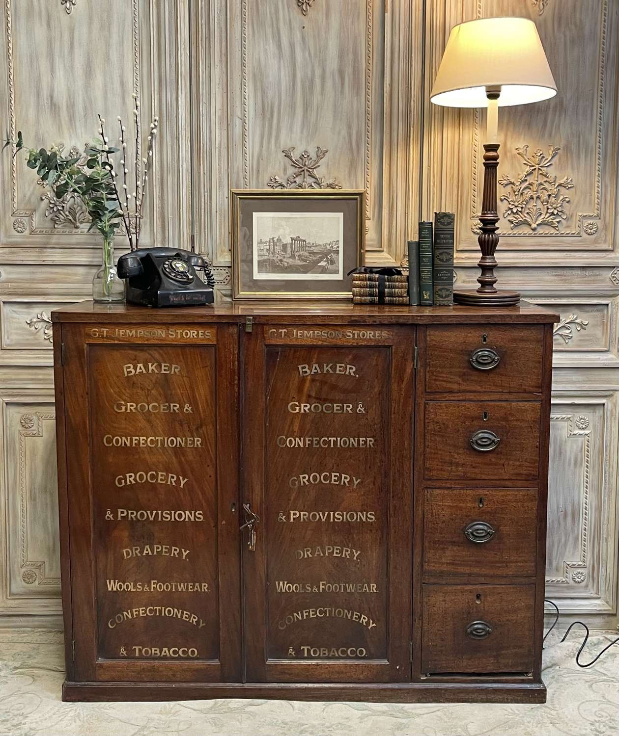 Antique Georgian mahogany signwritten cupboard