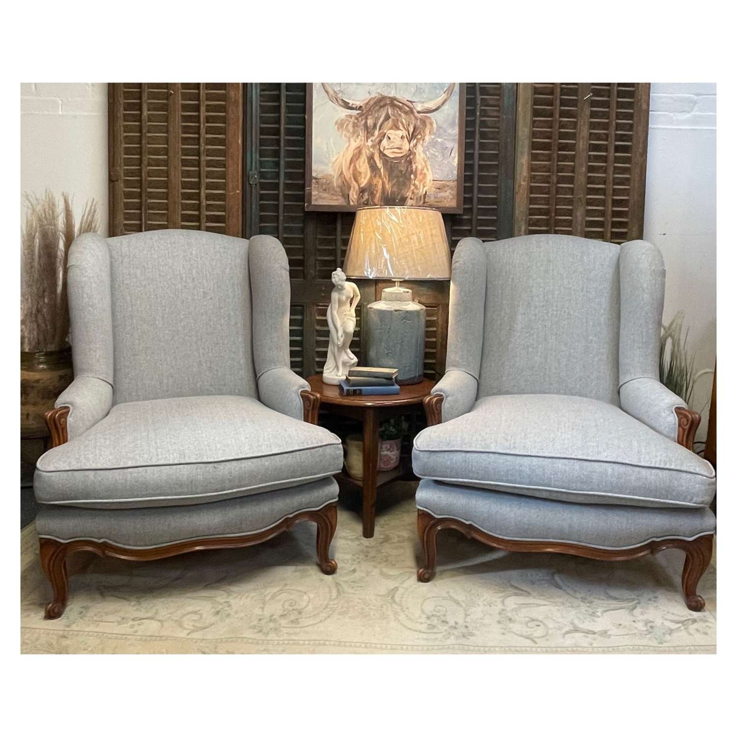 Pair Of Antique French Bergere Chairs - reupholstered