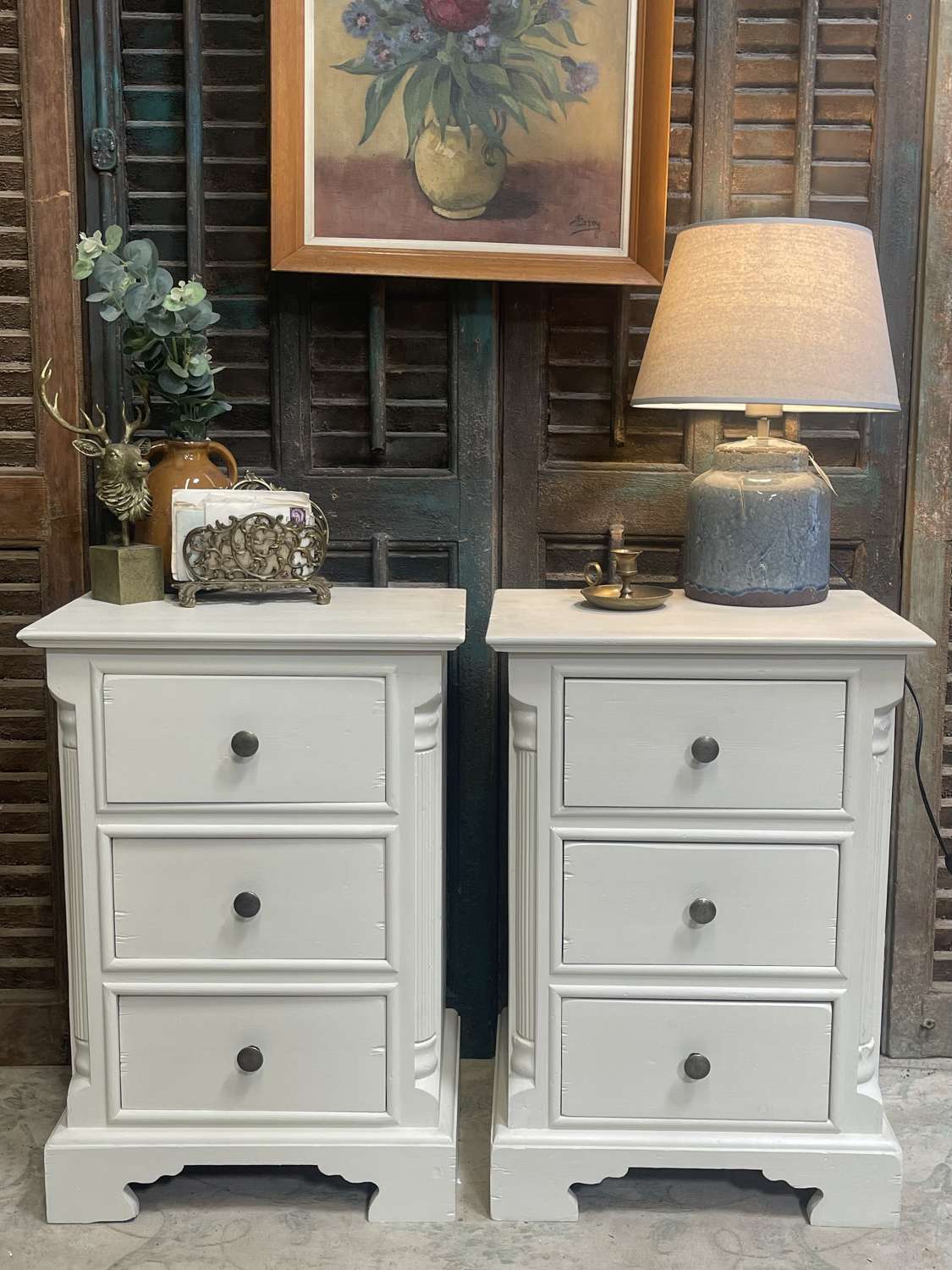 Pair of Painted Country Pine Bedside Chest of Drawers