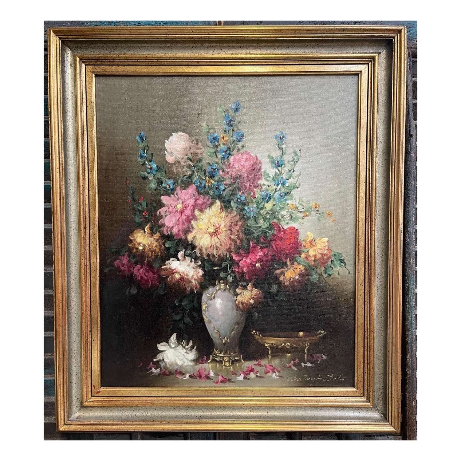 Stunning French Floral Painting Oil on Canvas