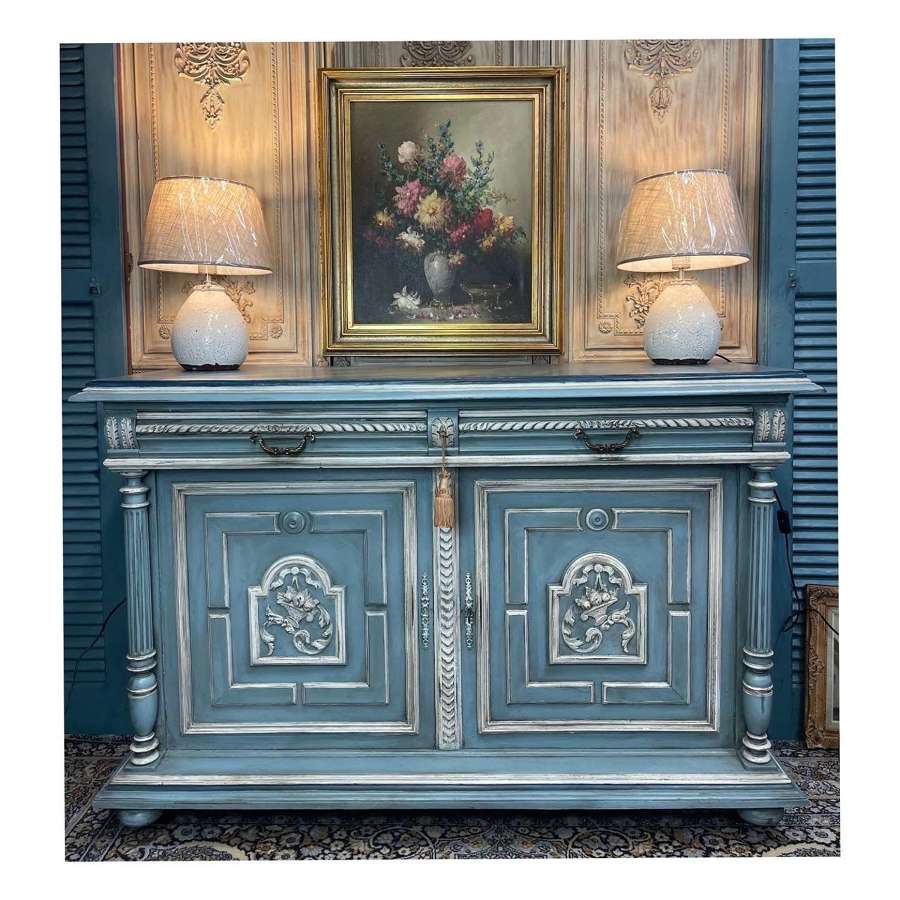 Antique Painted French Carved Sideboard c1880