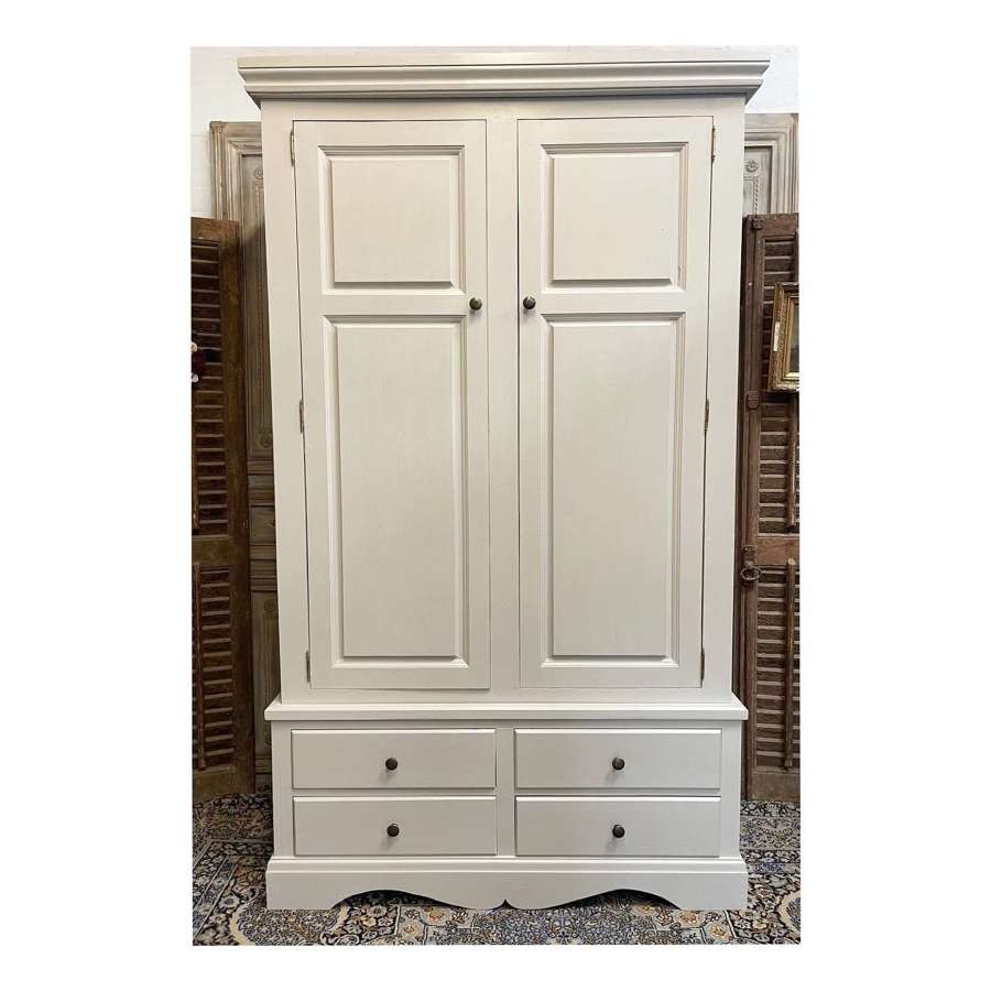 French Grey Regency Painted Wardrobe with Drawers