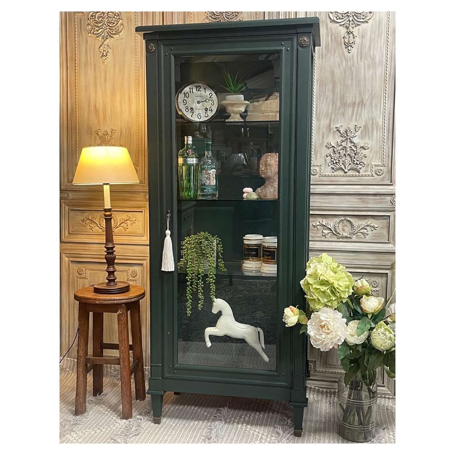 Tall French Style Display Cabinet Vitrine with Key