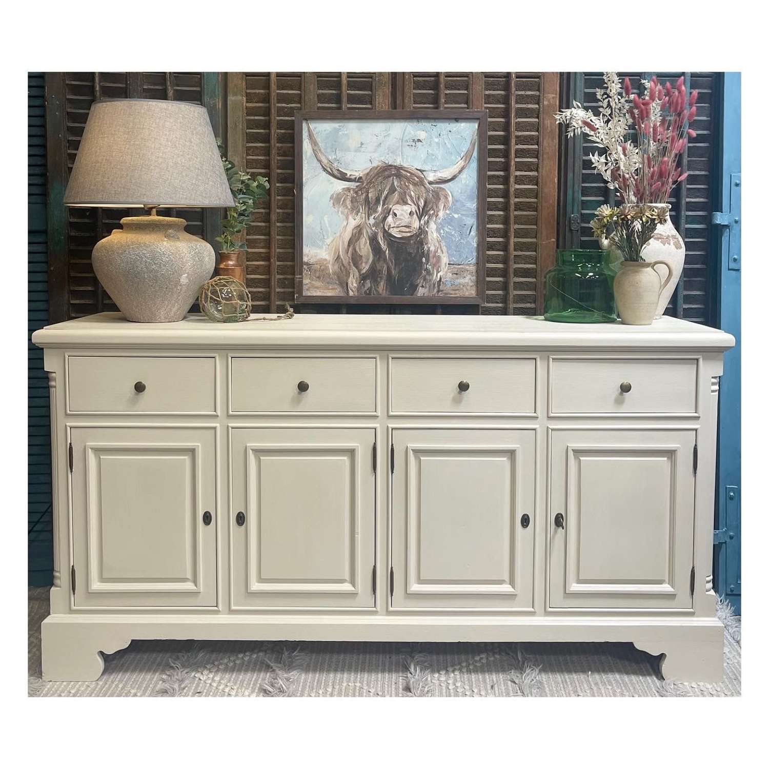 Large Painted Pine Sideboard - Shaded White Farrow and Ball