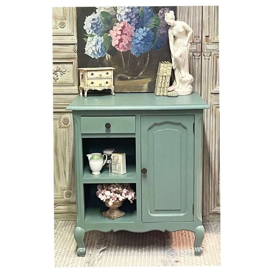 Small Painted French Cabinet with Cupboard and Shelves