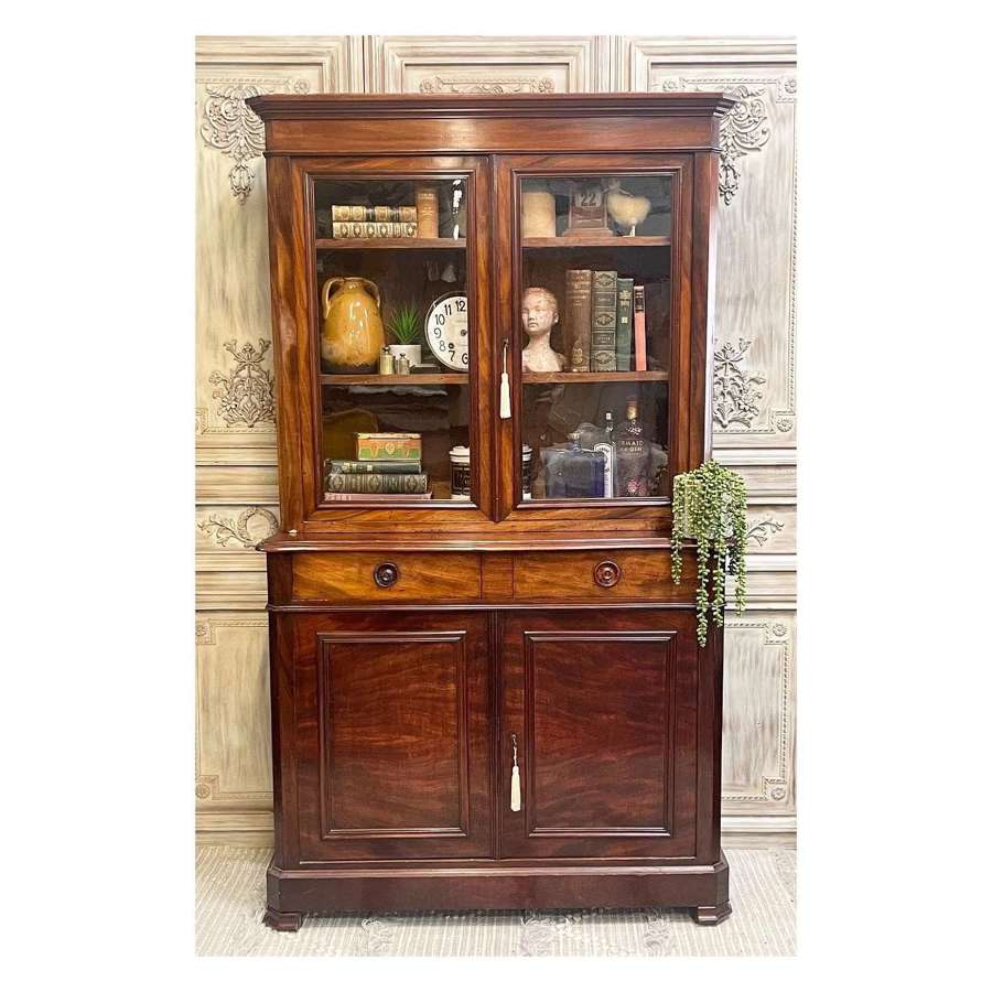 Stunning Mahogany Victorian Glazed Bookcase over Cupboard or Dresser