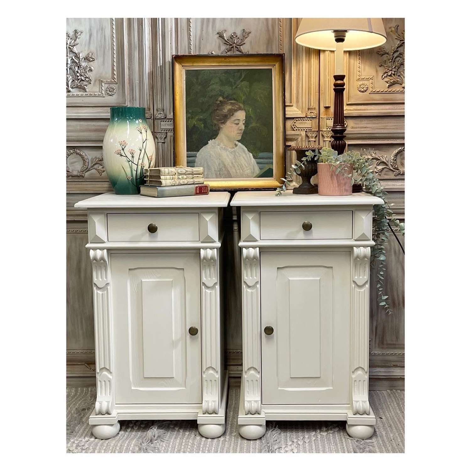 Pair of Painted French Country Pine Bedside Cabinets