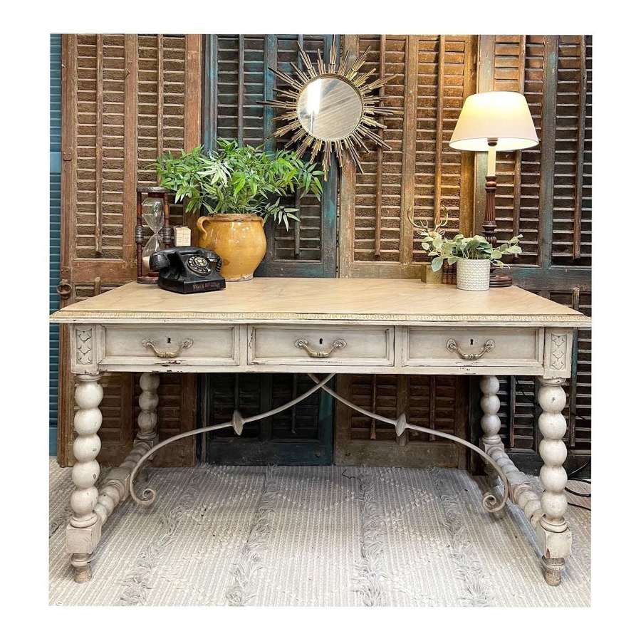 Antique Spanish Table with Bobbin Legs and Drawers