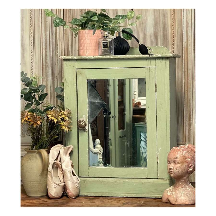 Vintage French Painted Mirror Cabinet
