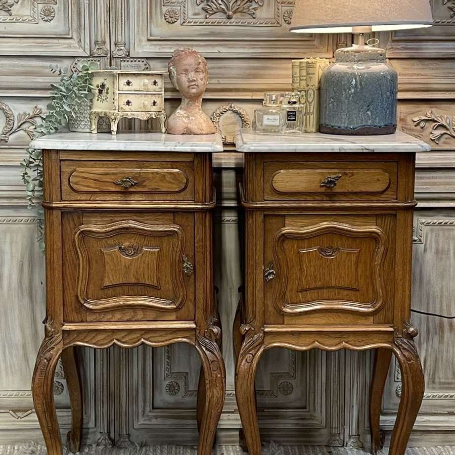 Pair of French Marble Top Bedside Tables