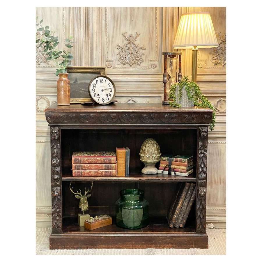19th Century Rustic Carved Oak Bookcase