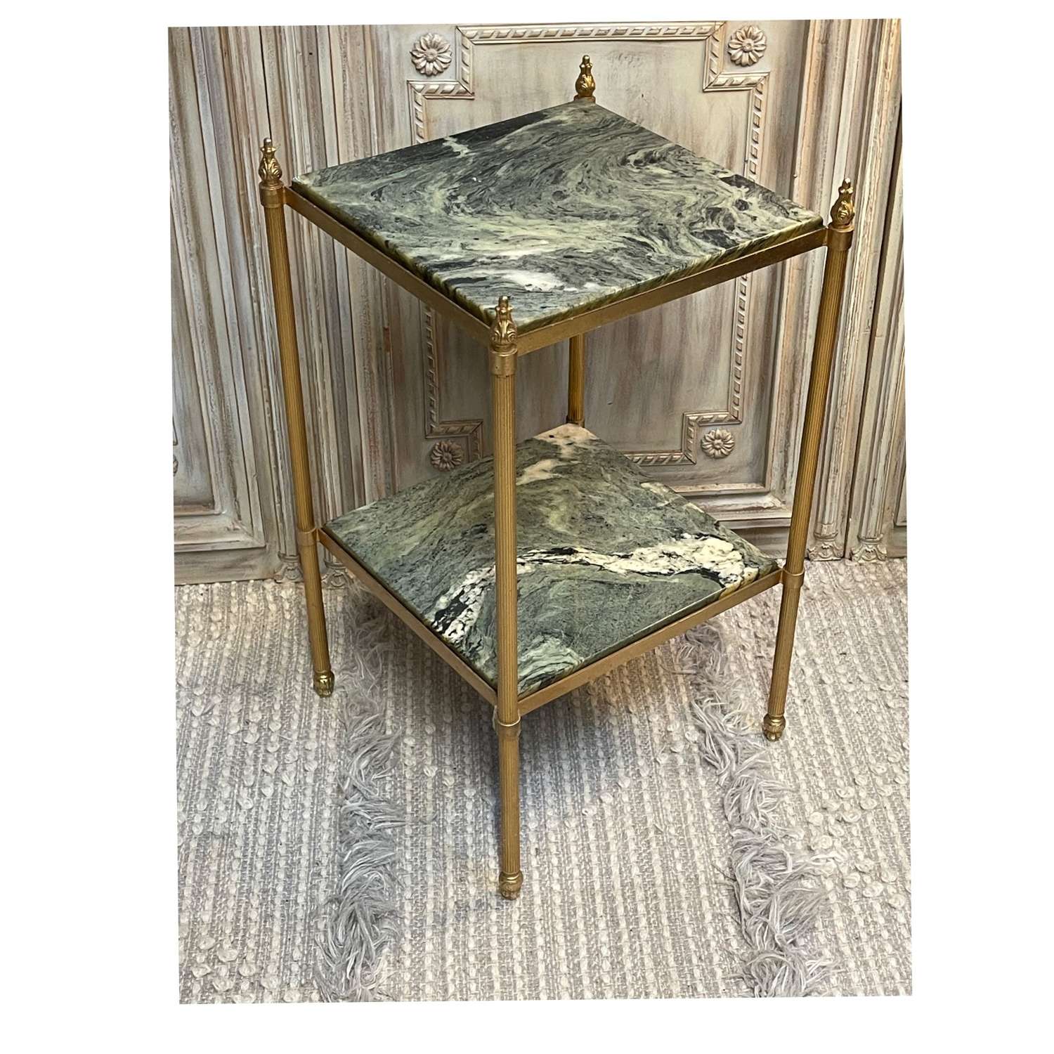 Vintage Two Tier French Brass and Marble Side Table