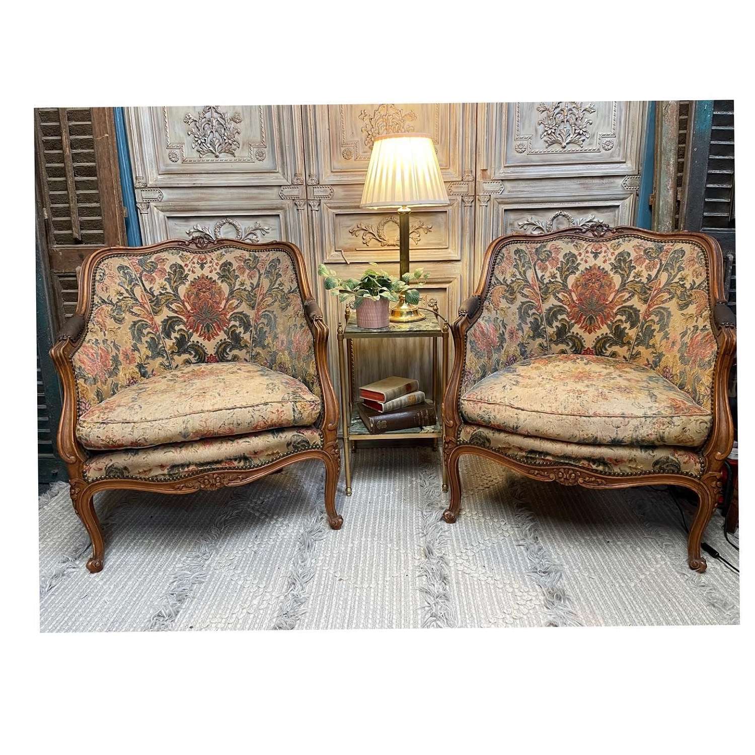 Pair of French Armchairs c1920-30, original fabric