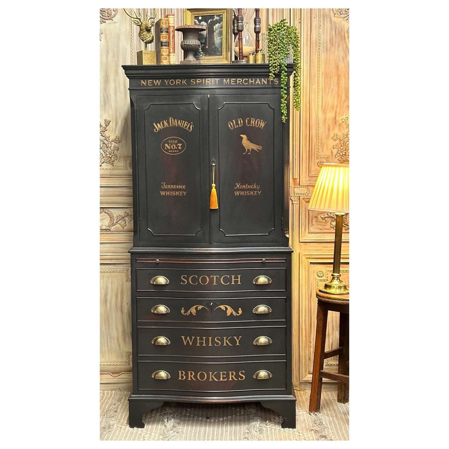 Whiskey Theme Drinks Cabinet with Keys