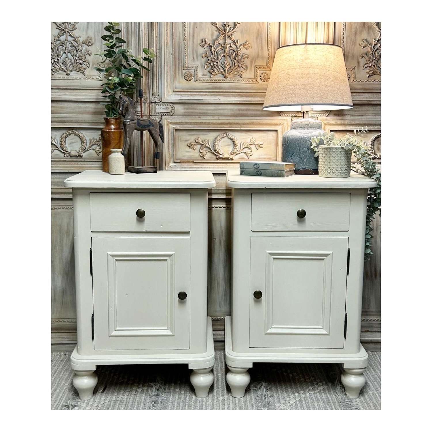Pair of Painted Bedside Tables - Shaded White
