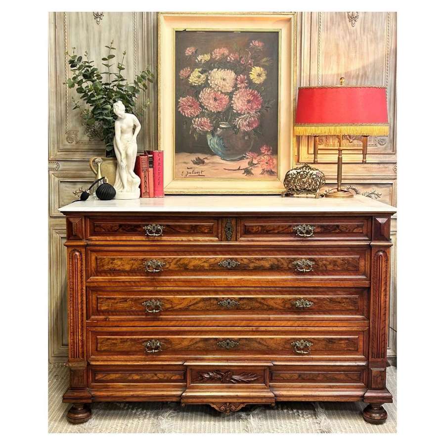 19th century Walnut Marble Top Vanity Unit Or Chest of Drawers