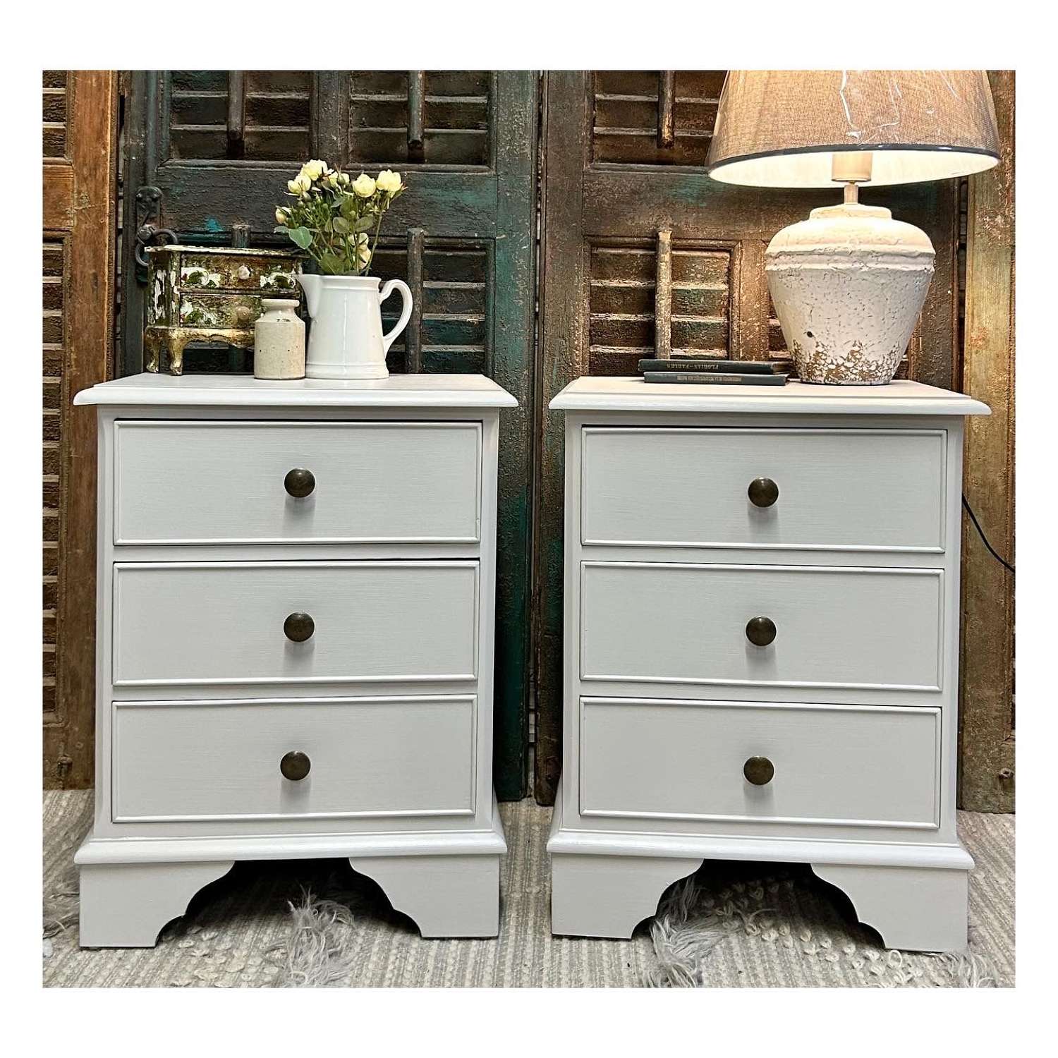 Pair of Painted Bedside Tables, Bedside Cabinets in French Grey