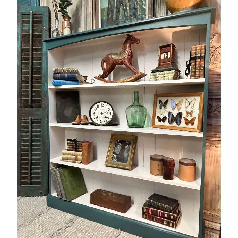 Large and Narrow Painted Open Shelf Bookcase , Blue and White
