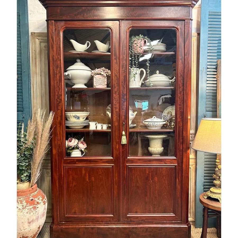 Large Antique French Mahogany Glazed Dresser Cabinet