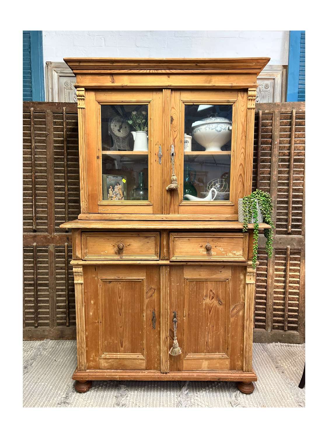 Antique Dutch Pine Glazed Dresser, Larder , Country Kitchen