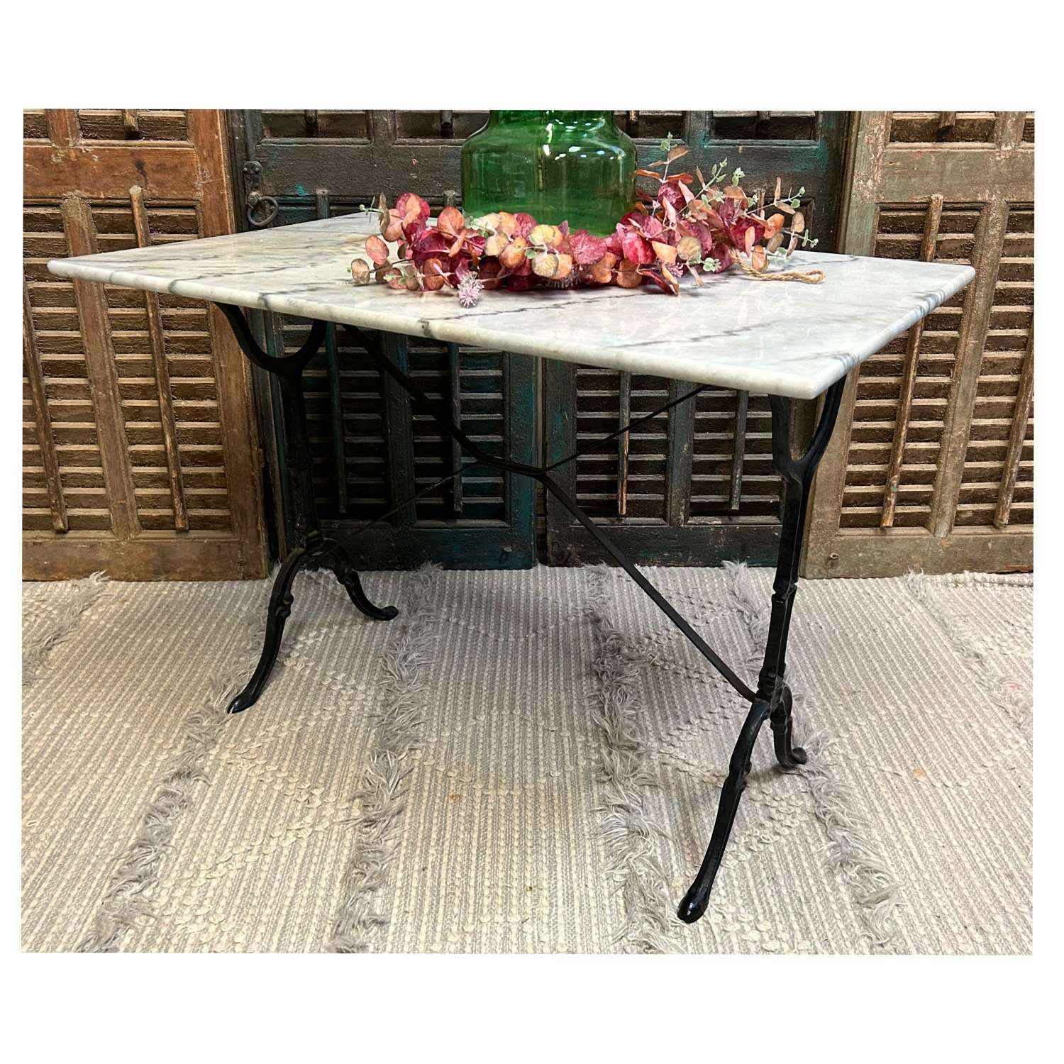 French marble top table with cast iron legs