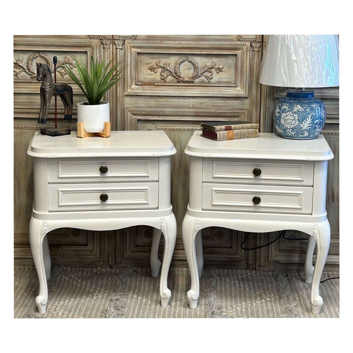 Pair of French Bedside Tables - Painted in Rolling Fog