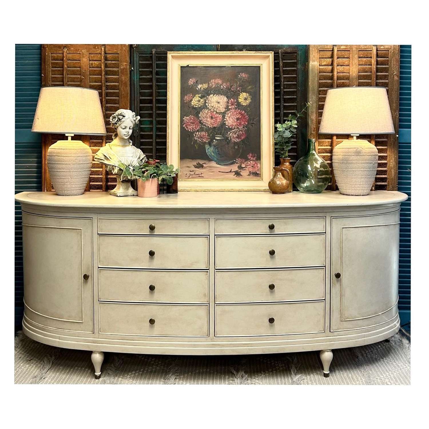 Gustavian Painted Large Curved Sideboard