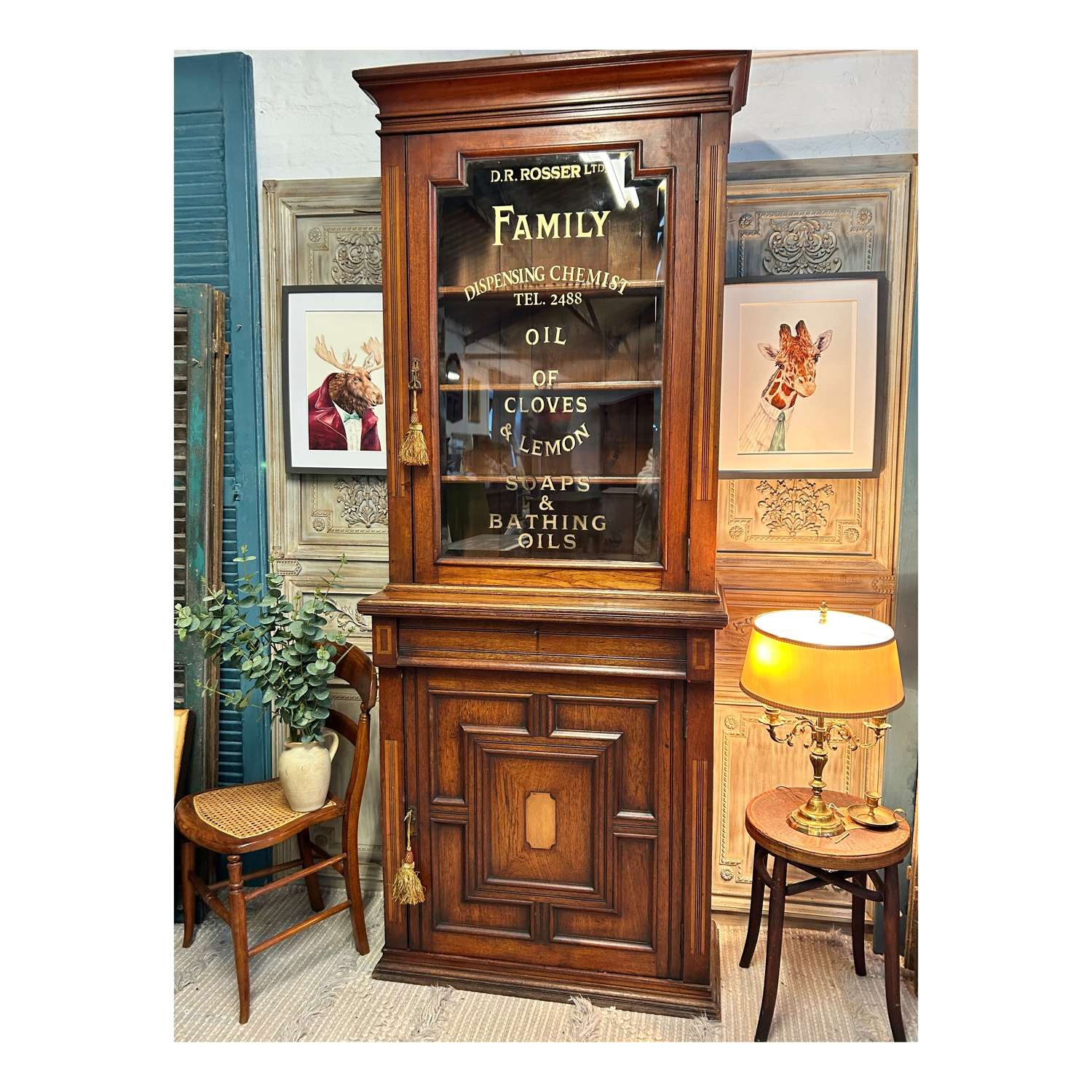 Victorian Mahogany Chemist Display Cabinet/ Bookcase later signwritimg
