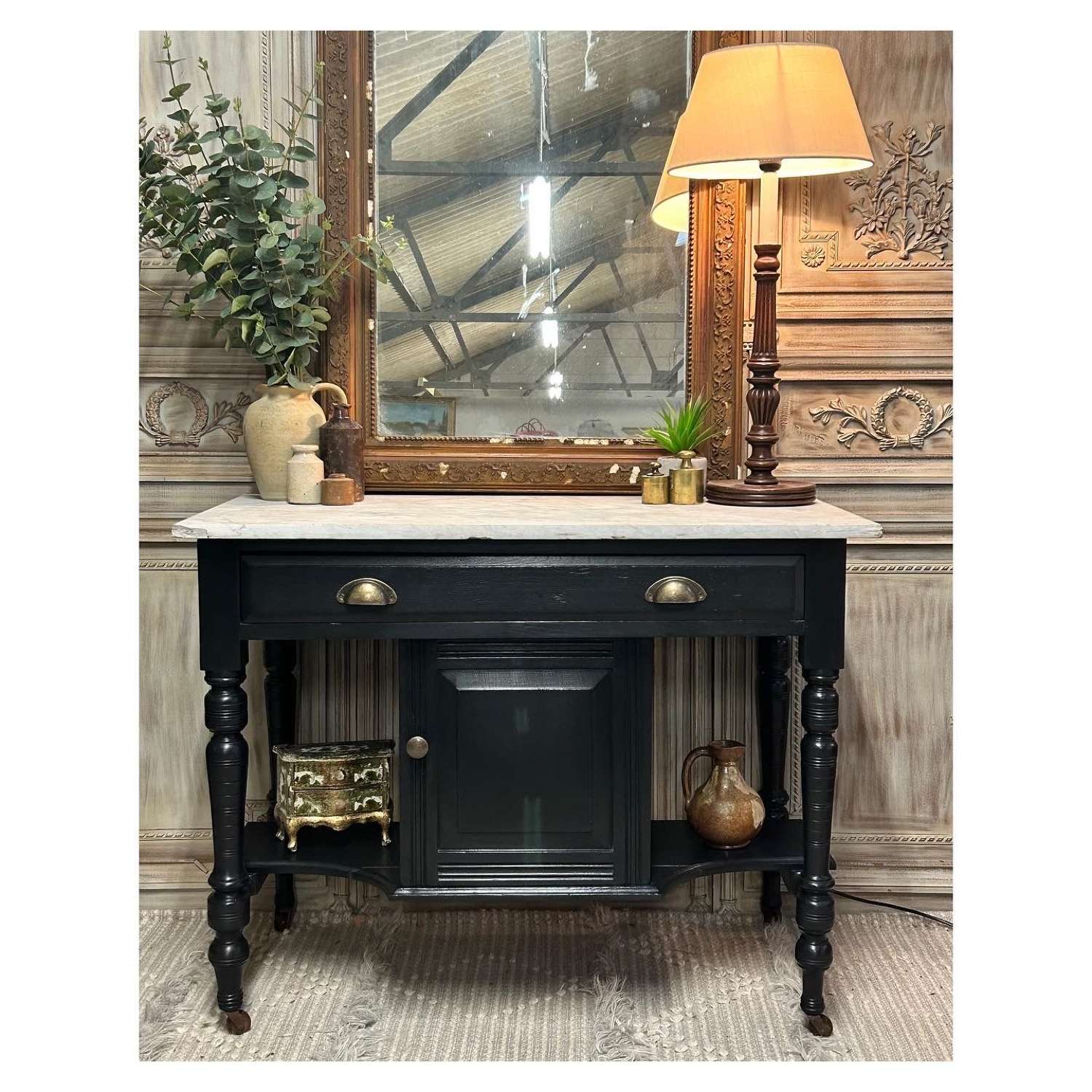Black Painted Victorian Washstand with Marble Top