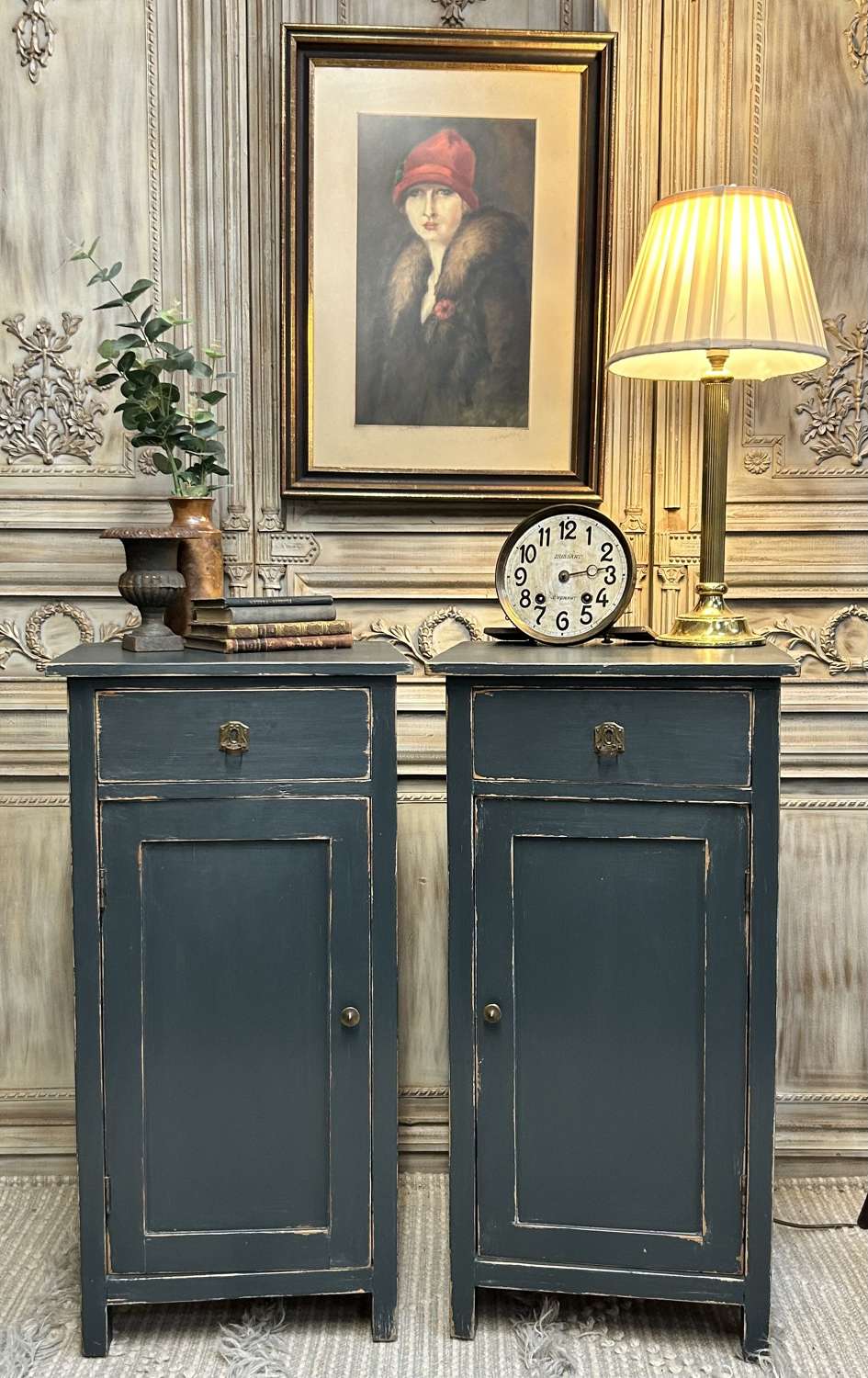 Pair of Painted Dutch Pine Bedside Cabinets - Dark Grey