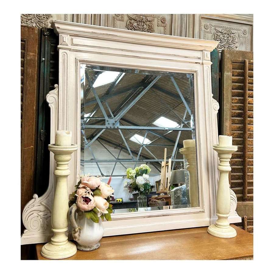 Large Painted French Antique Overmantle Mirror