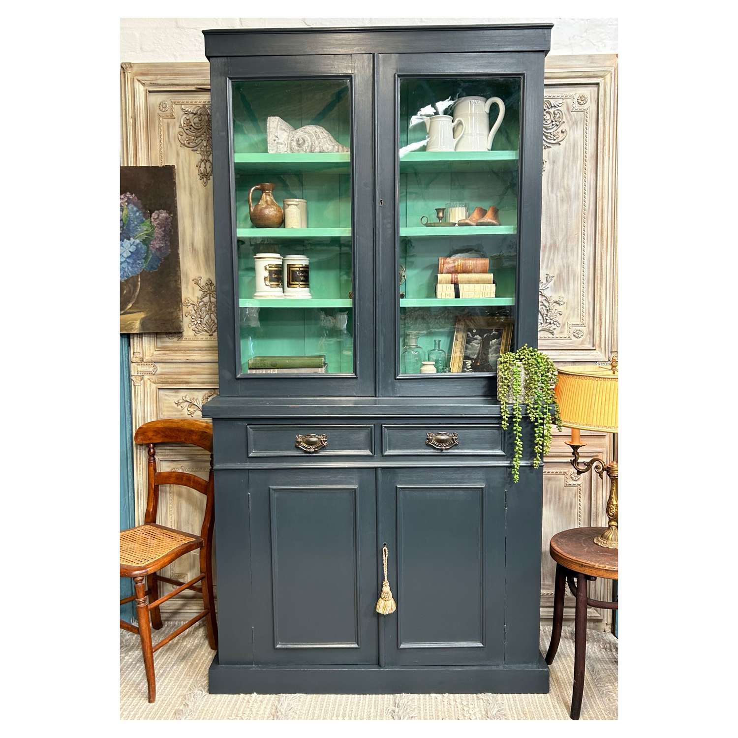 Victorian Mahogany Glazed Dresser Bookcase Cabinet with Keys