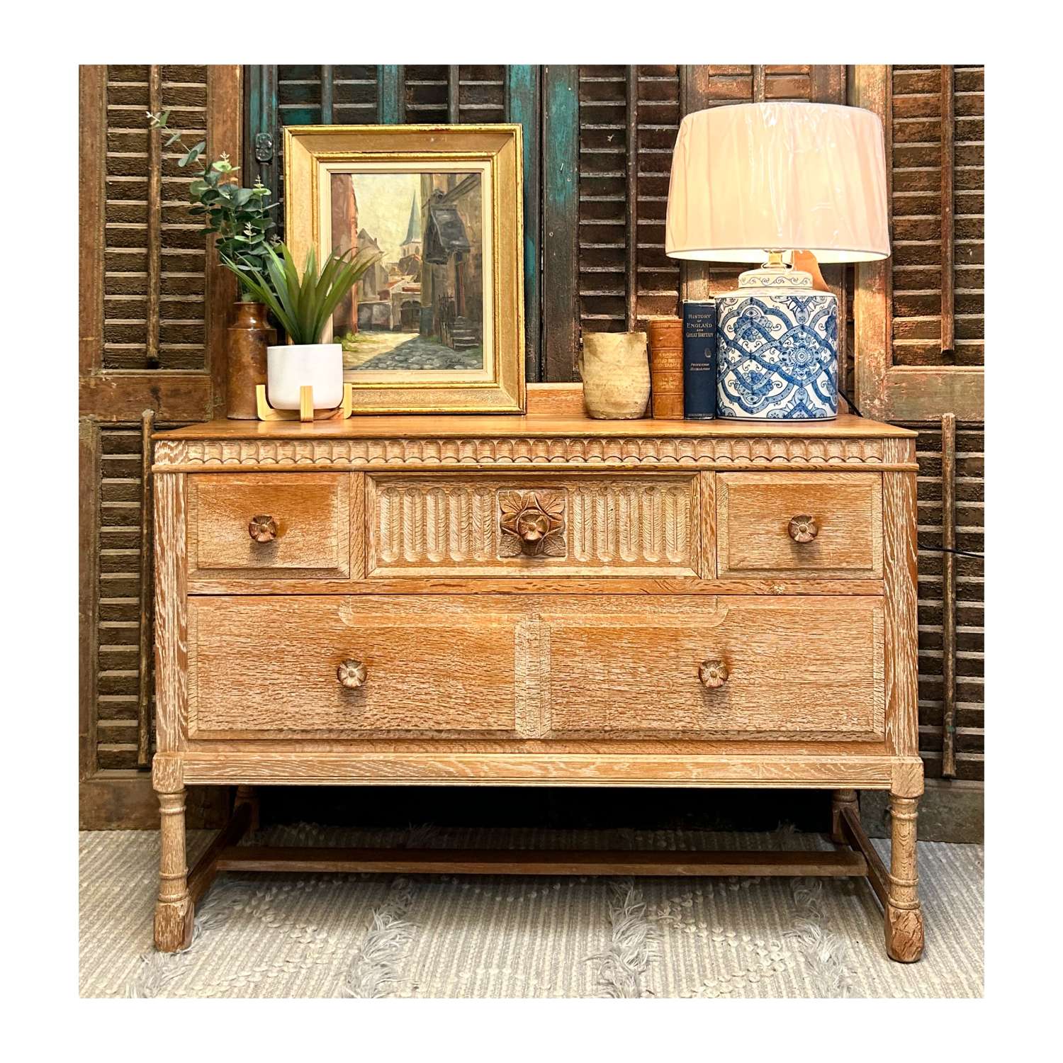 Country Limed Oak Chest of Drawers c1920-1930