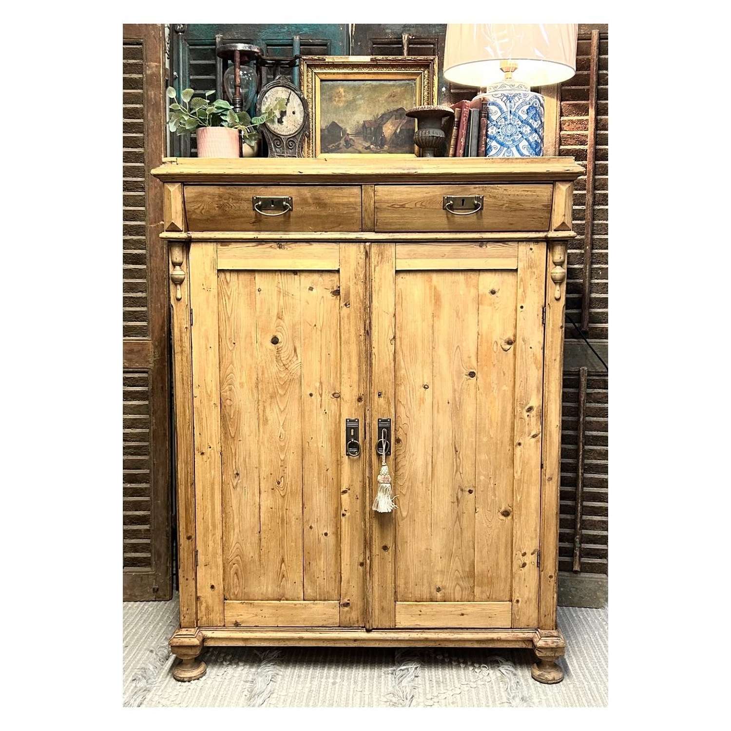 Antique French Pine Rustic Cupboard, Larder, Linen Storage