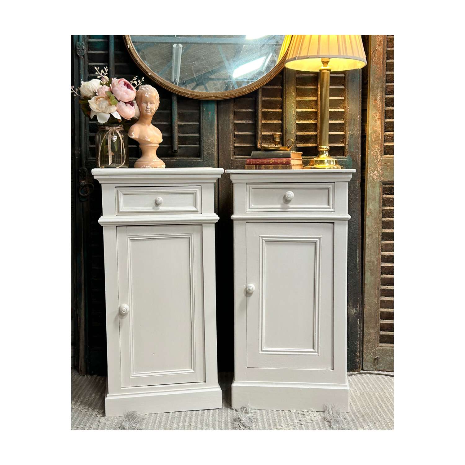 Pair of Painted French Country Bedside Cabinets