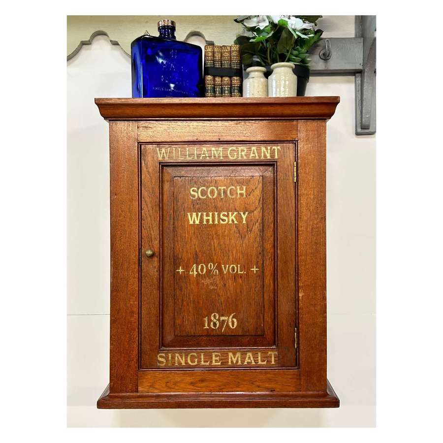 Vintage Oak Wall Cabinet with Whisky Signwriting