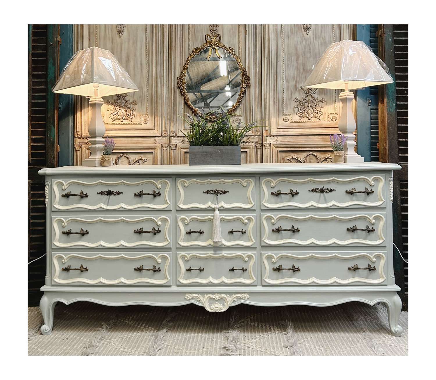 French Style Painted Chest Of 9 Drawers or Sidebaord