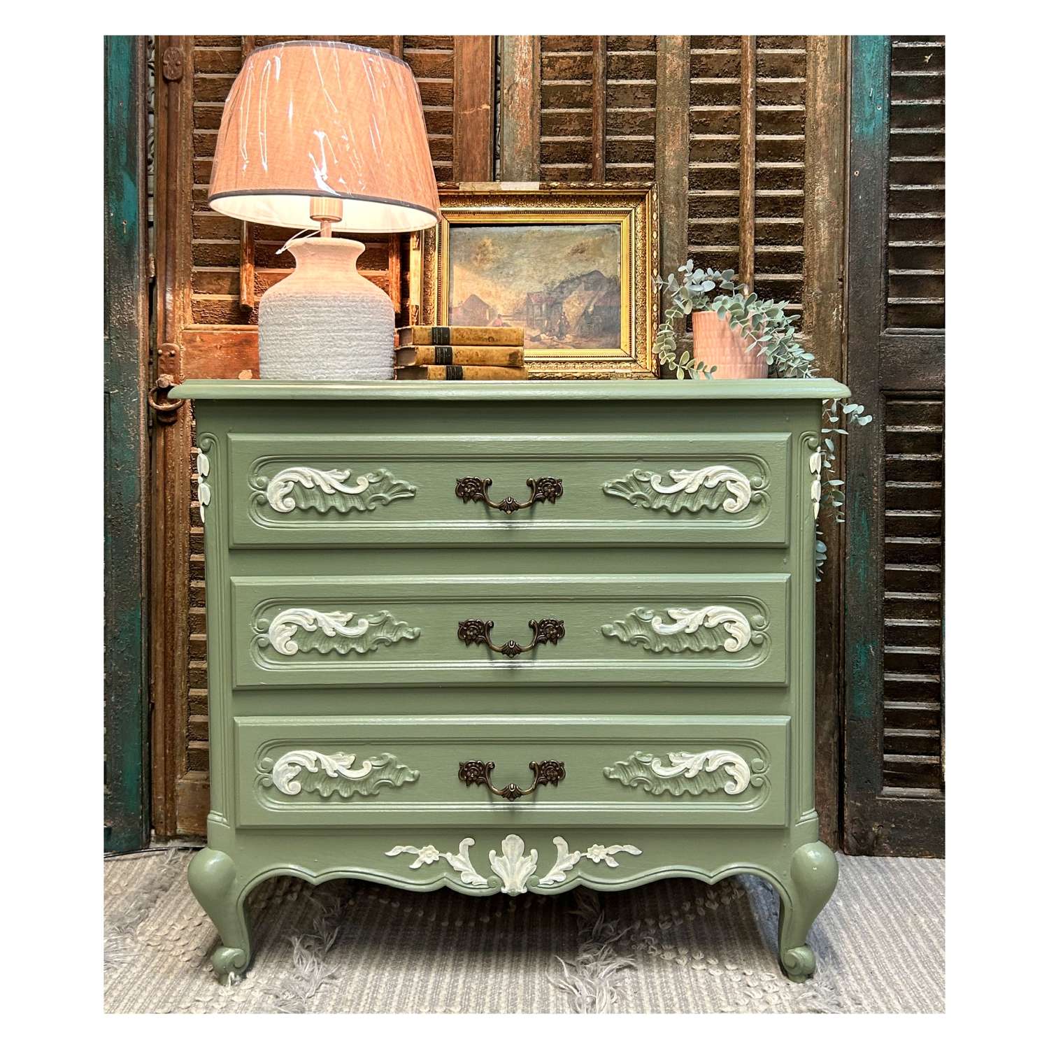 French Country Chest of 3 Drawers in Sage
