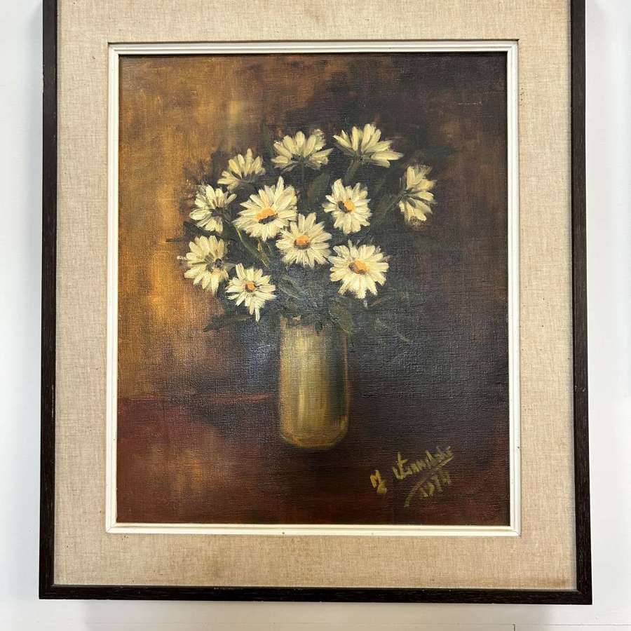 Vintage Oil on Canvas, Daisies - signed and dated